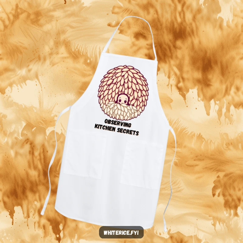 Funny curious rice grain apron, peeking from a group, a humorous and functional accessory for the observant cook.