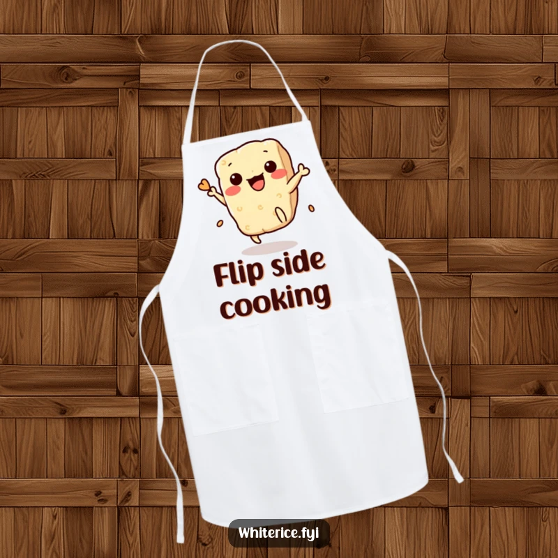 Funny Rice Cracker Apron: A playful Kawaii cracker performing a skillful flip, adding a humorous and energetic touch to kitchen activities.