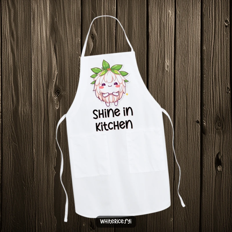 Funny Jasmine Rice Apron: A brilliant Kawaii character radiating light, adding a positive and shining element to cooking.