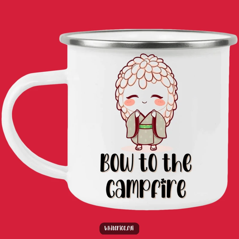 Funny Rice Kimono Camping Mug: Polite Bows for Outdoor Adventures