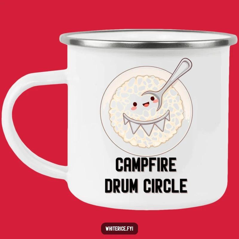 Funny Drumming Rice Camping Mug: Campfire Tunes and Laughs!