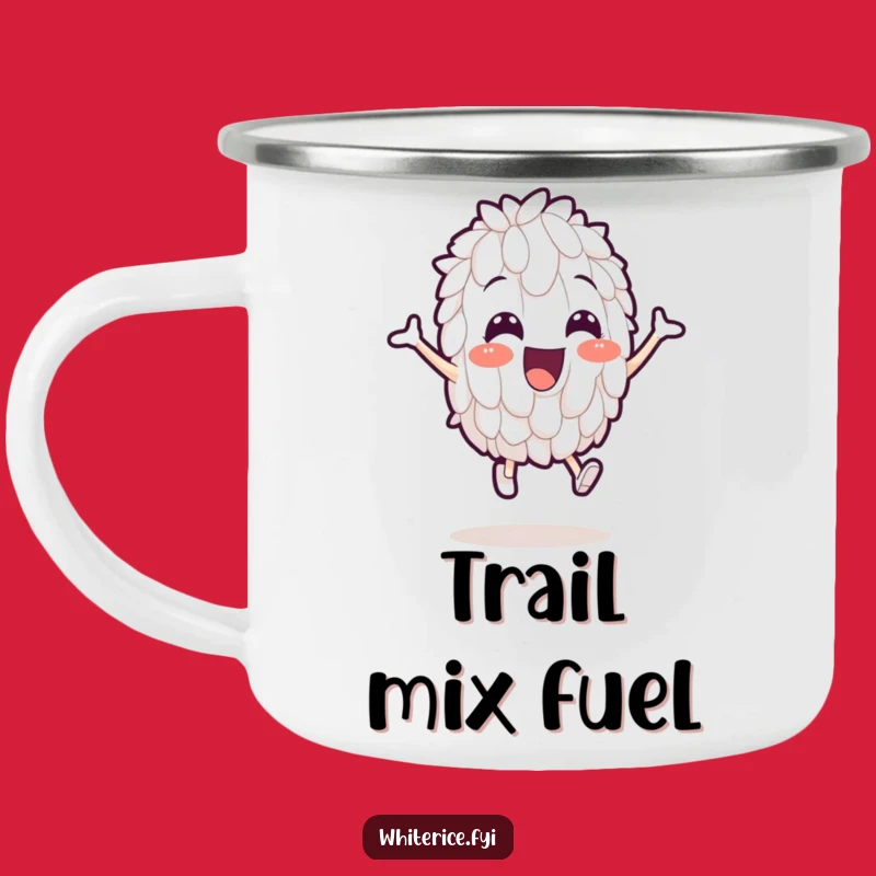 Funny Leaping Rice Camping Mug: Adventure with Comical Flair!