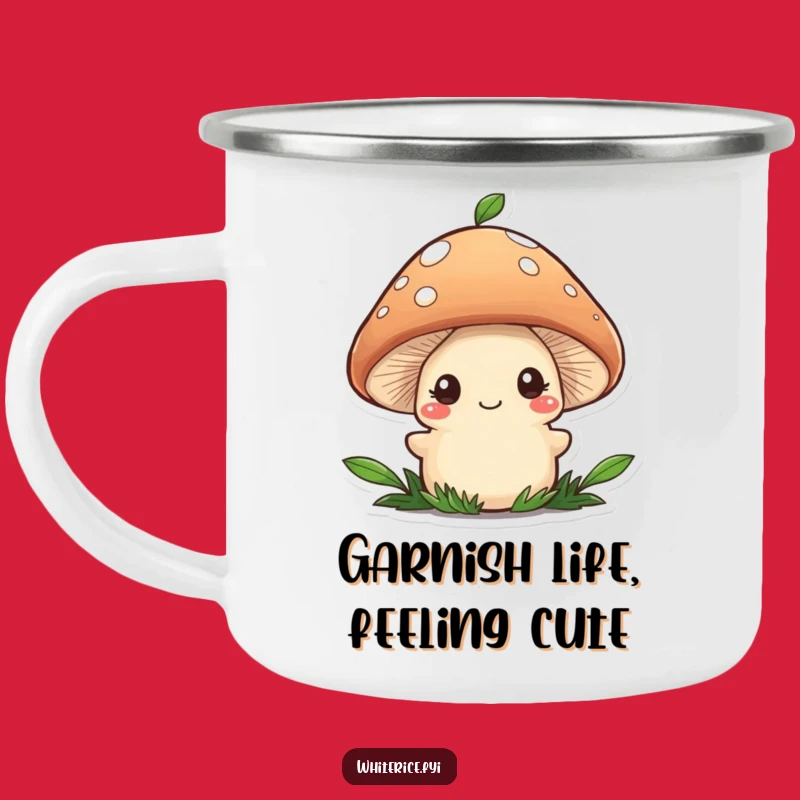 Funny Mushroom Chef Camping Mug: Shy Character Garnishing, Outdoor Gift