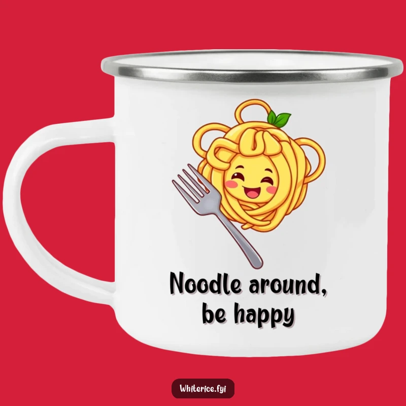 Funny Noodle Chef Camping Mug: Joyful Character Twirling Noodles, Outdoor Gift