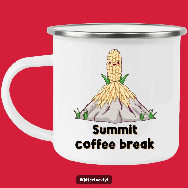 Funny Rice Grain Camping Mug: Peak Adventures, Perfect Gift!