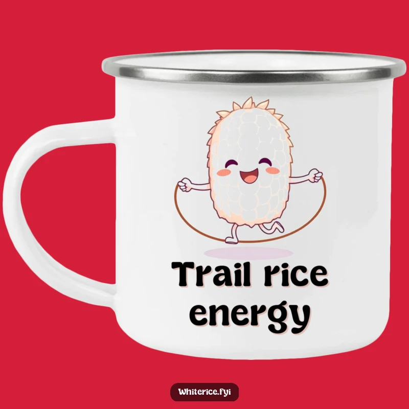 Funny Rice Jumps Rope Camping Mug: Fuel Your Adventures with Happy Grain