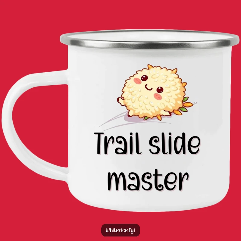 Funny Sliding Rice Camping Mug: Playful Character, Outdoor Gift