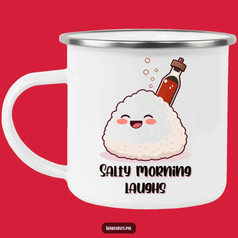 Funny Spraying Rice Camping Mug: Giggling Glob's Soy Sauce Shower for Adventures
