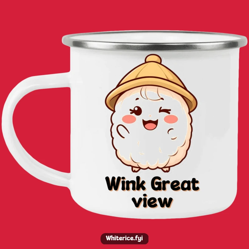 Funny Winking Rice Camping Mug - Sip with a Smile Outdoors!