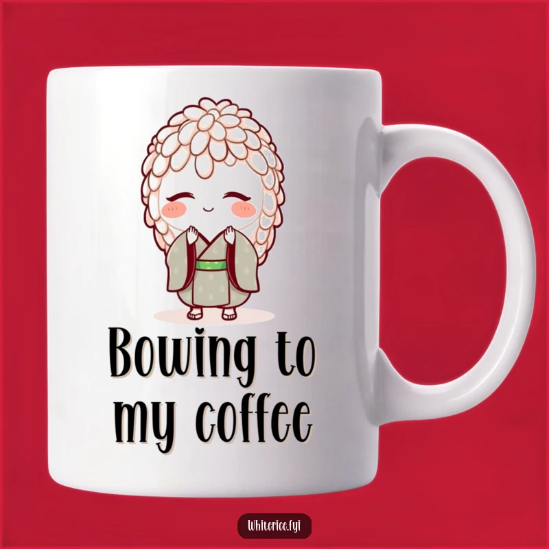 Funny Rice Kimono Mug: A Smiling Grain's Bow Gift for Polite Foodie Friends