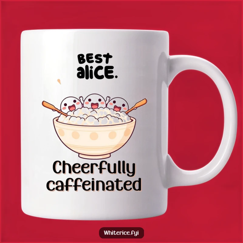 Funny Excited Rice Mug: Cheering Characters, Spoonful of Fun Gift!