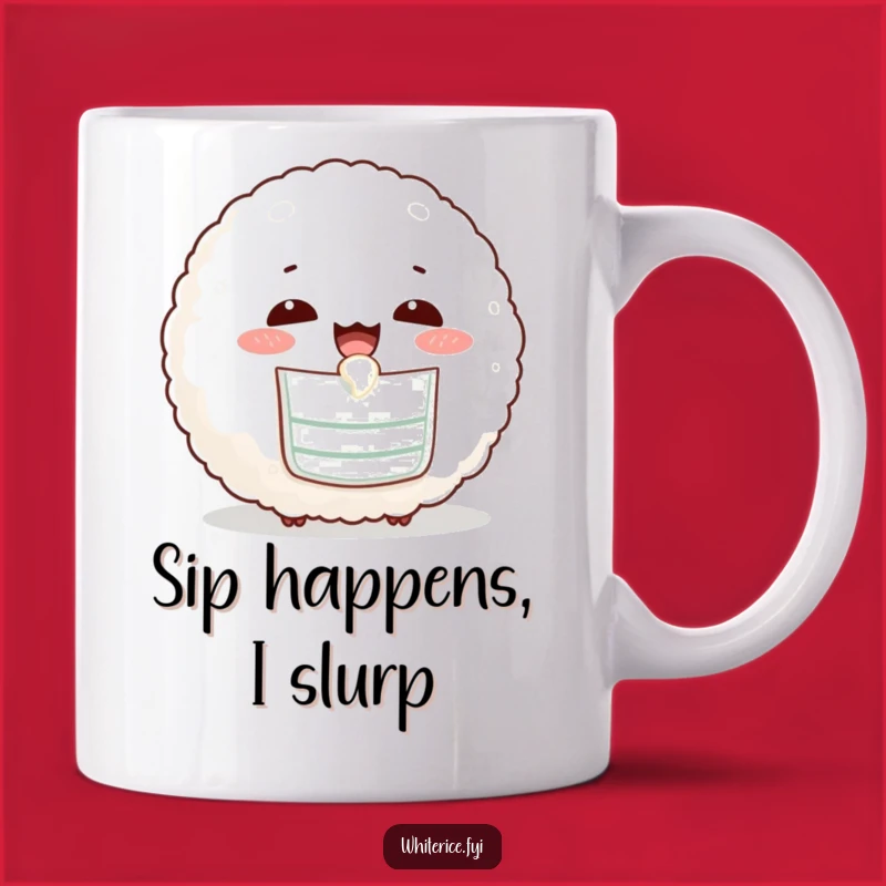 Funny Bibbed Rice Ball Mug: Amused Slurping, Perfect Cute Gift