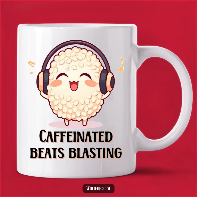 Funny Happy Rice Mug - Earmuffed Music Lover Grain Gift