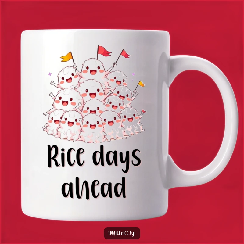 Funny Rice Pile Cheers Mug: Happy Characters Bring Hilarious Celebration
