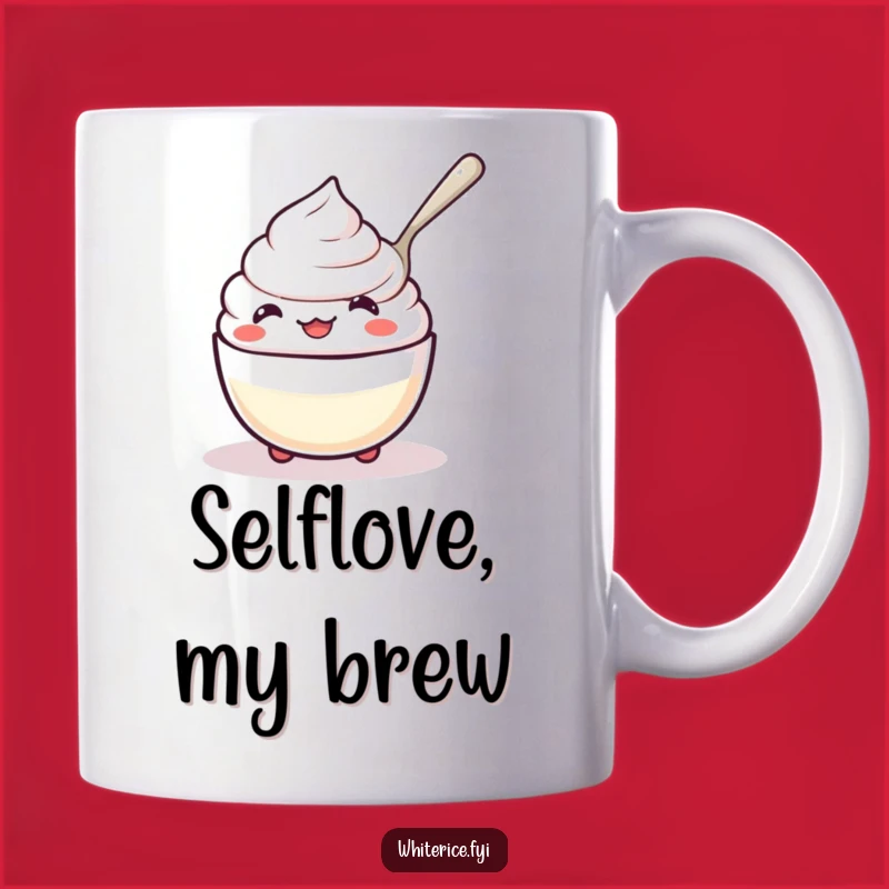 Funny Rice Pudding Spooning Mug: Self-Love Kawaii, Perfect Dessert Gift