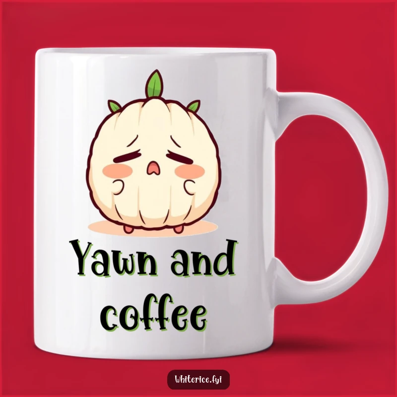 Funny Sleepy Rice Mug: Yawning Character Art, Cozy Relaxation Gift!