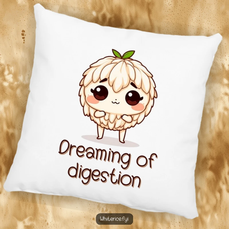 Funny determined rice pillow, ready to be eaten, a soft and humorous accent for spaces that embrace culinary adventures.