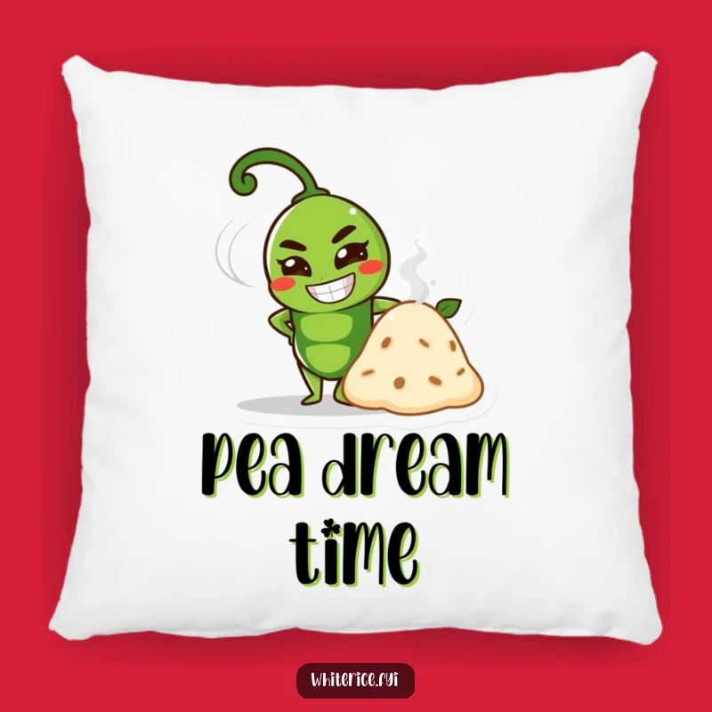 Funny Pea Proud Grin Pillow: Cozy and Determined Veggie Comfort Accent