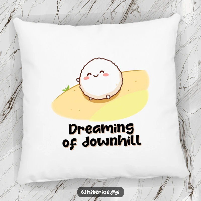 Funny pillow with a soft texture, featuring a smiling rice ball character rolling playfully, designed for comfort and amusement.