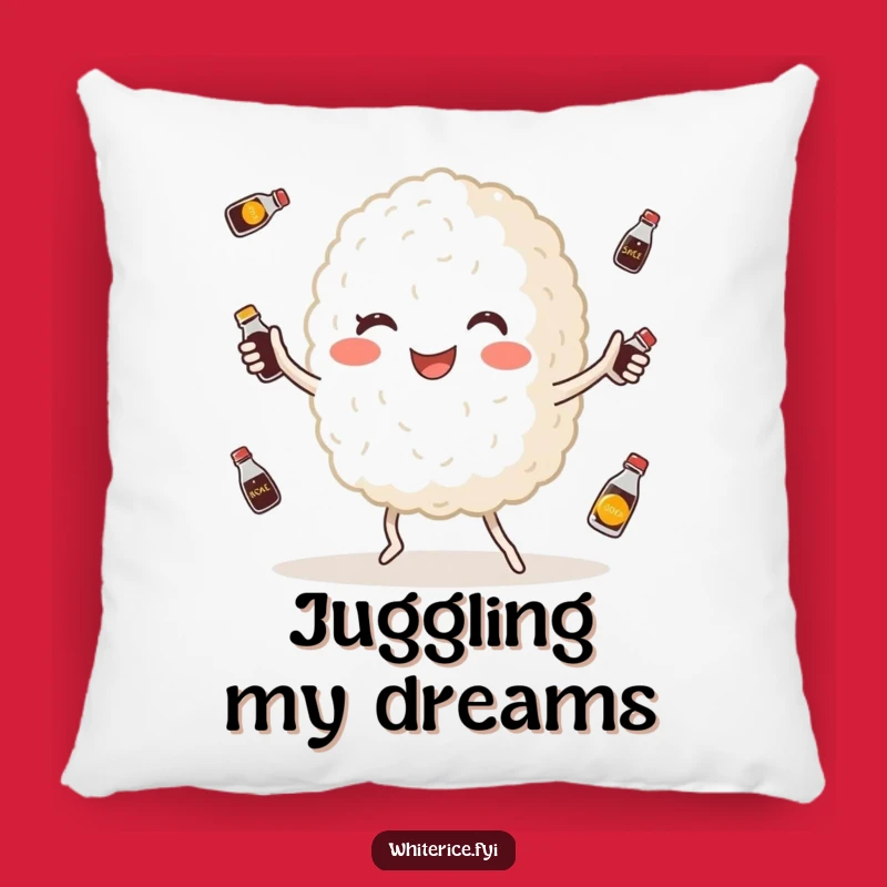 Funny Rice Juggler Pillow: Happy Grain with Soy Sauce, Cozy Humorous Decor Gift