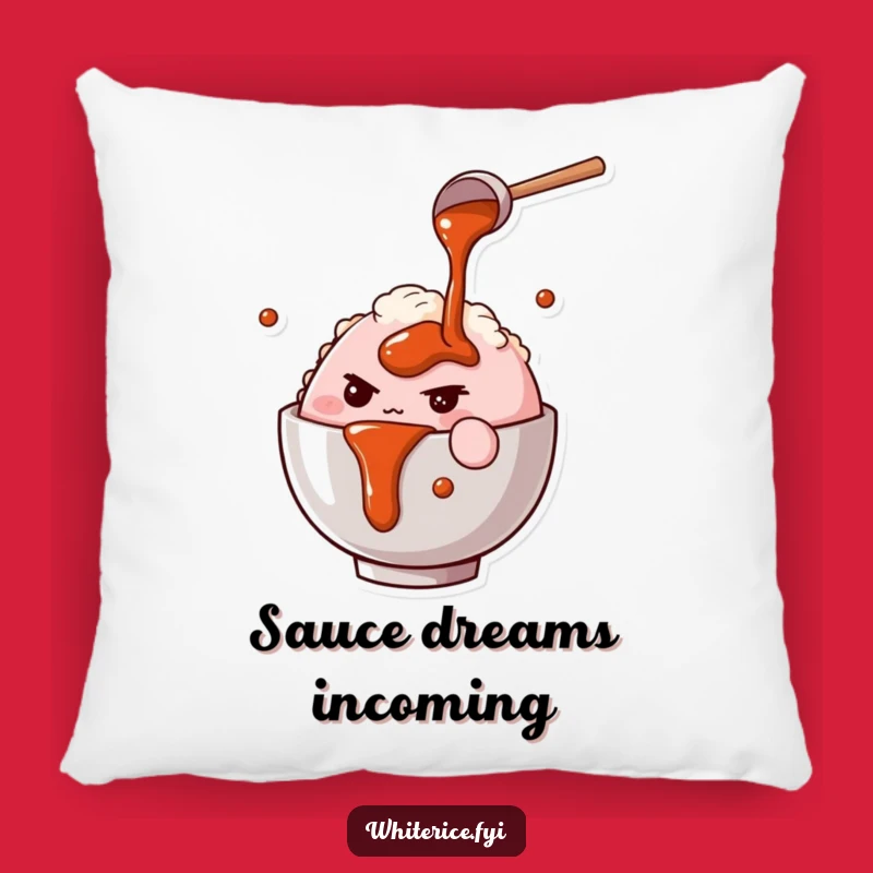 Funny Rice Bowl Chef Pillow: Determined Character Pours Sauce, Comfy Gift