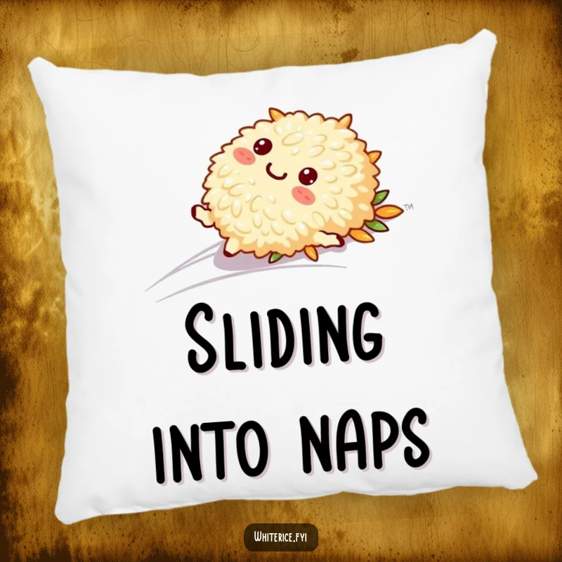 Funny pillow with a playful rice character in a smooth slide, offering soft comfort and a relaxed, fun design.