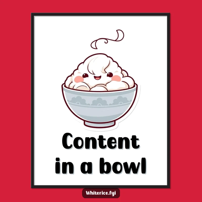 Funny Kawaii Rice Bowl Digital Art: Happy Character Print, Joyful Wall Decor Gift