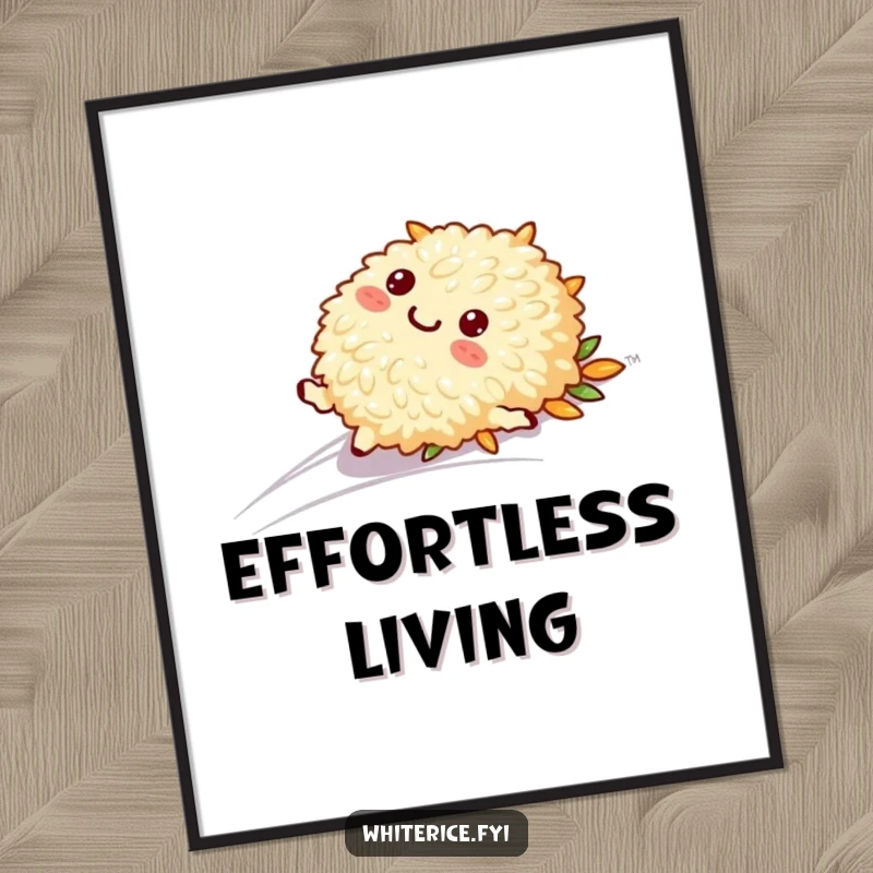 Funny digital art print of a playful rice character in a smooth slide, a dynamic and humorous piece.