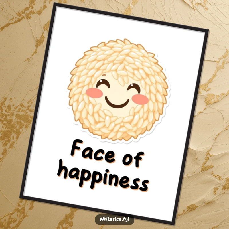Funny digital art print of a cheerful bunch of rice grains forming a happy smiley face. Instant cheerful decor.