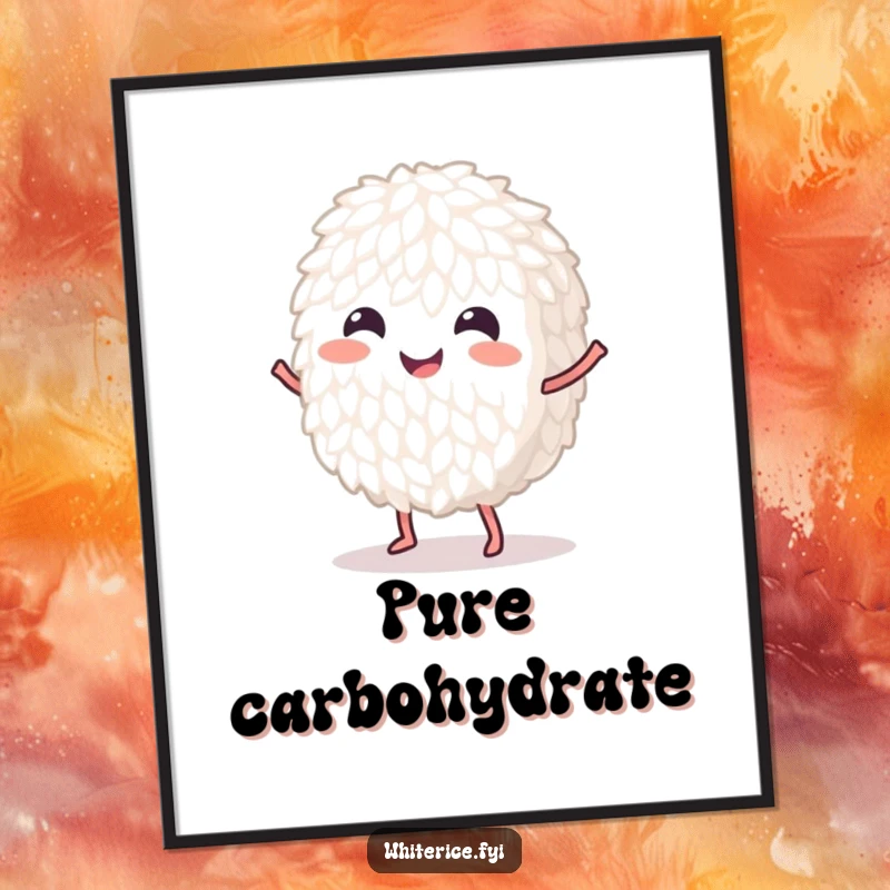 Funny dancing white rice grain digital art print, capturing a moment of pure, unadulterated joy and humor.