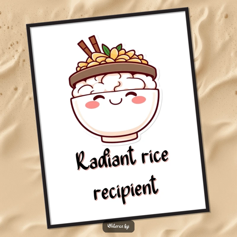 Funny happy rice bowl digital art print, beaming with a huge smile, a joyful and humorous downloadable illustration.