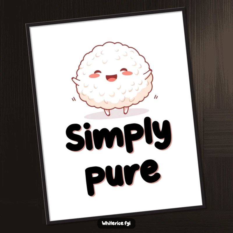 Funny happy rice digital art print of a joyful mound of white rice bouncing happily, radiating cheer.