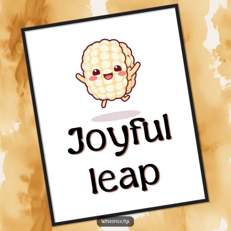 Funny Kawaii Rice Digital Art Print of a cheerful rice grain character joyfully jumping, perfect for instant download and bringing adorable humor to walls.