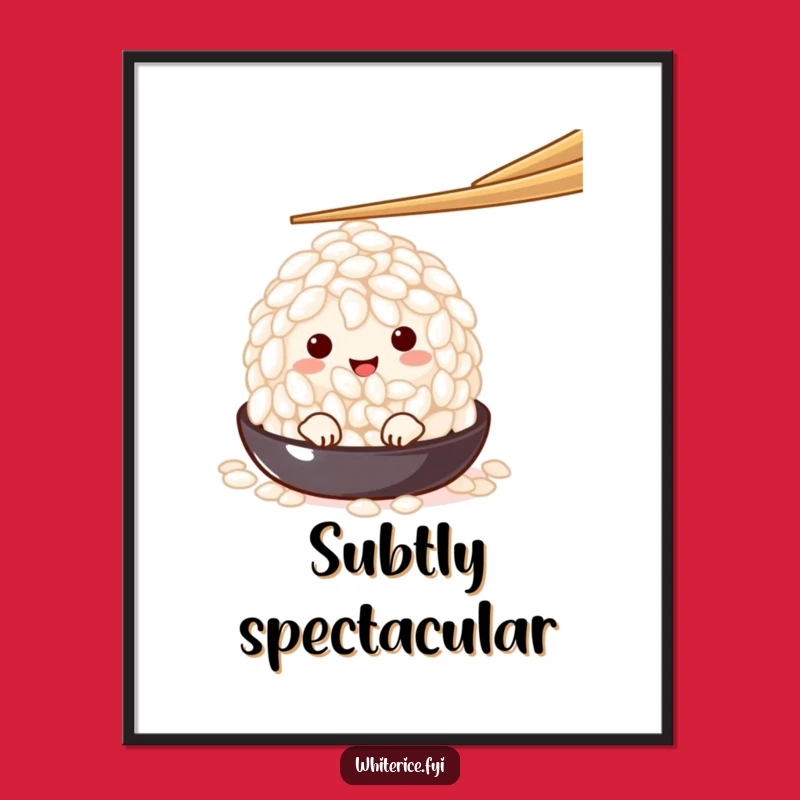 Funny Peeking Rice Grain Digital Art: Shy Character Print Funny Gift