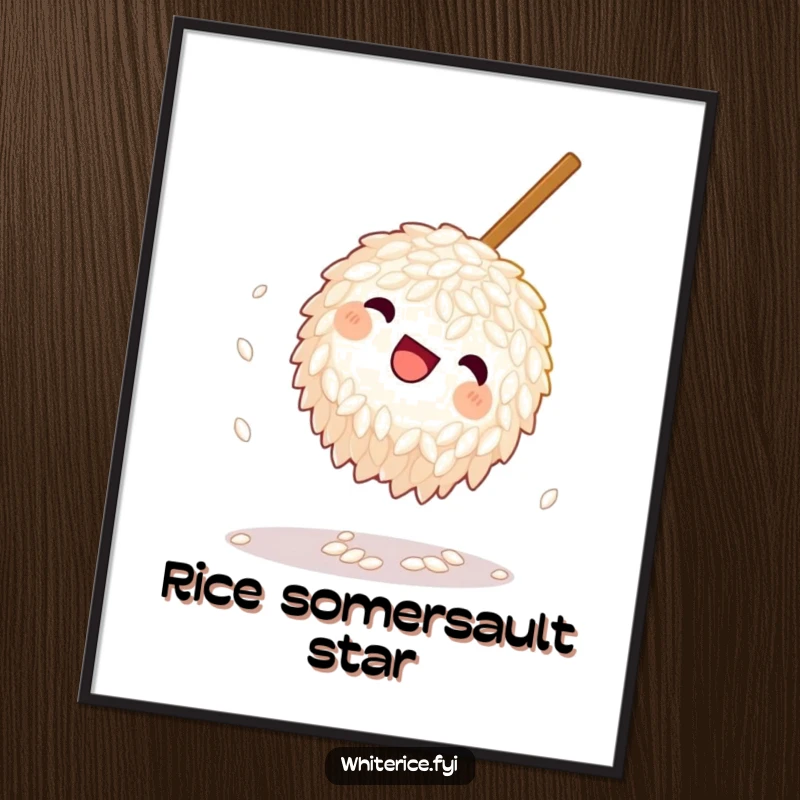 Funny Rice Digital Art: A playful grain of rice doing a somersault near a chopstick, bringing instant whimsy and humorous charm to your display.