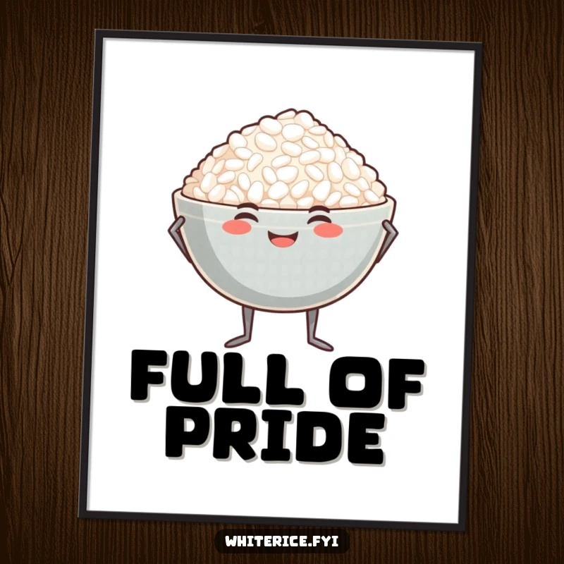 Funny proud rice bowl digital art print of a smiling bowl of rice with tiny legs striking a proud pose.