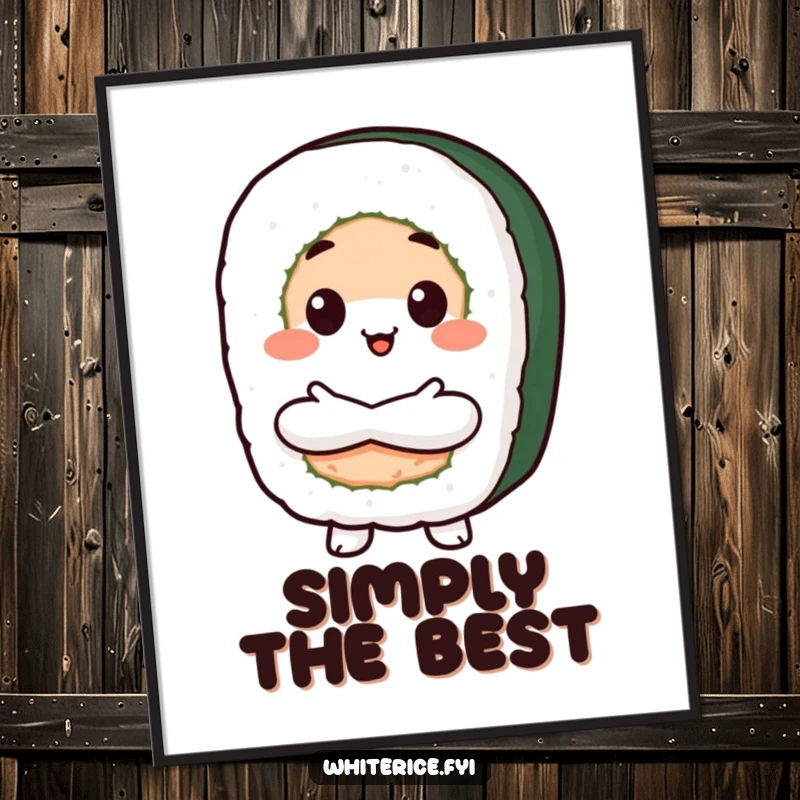 Funny Proud Sushi Digital Art Print of a beaming sushi roll character with crossed arms, perfect for instant download and bringing confident humor to walls.