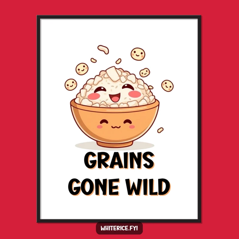 Funny Rice Bowl Digital Art: Giggling Character, Instant Download Funny Gift Art