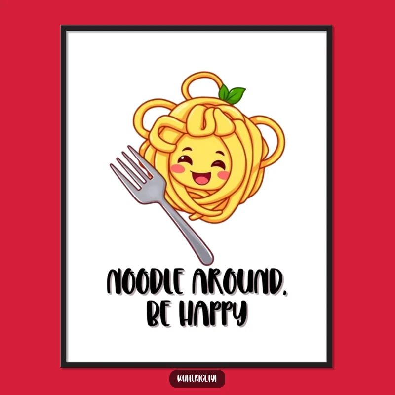Funny Noodle Chef Digital Print: Joyful Character Twirling Noodles, Art Gift