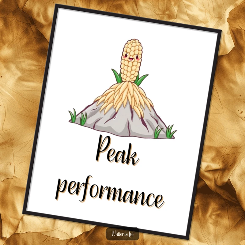 Funny Rice Grain Digital Art Print featuring a proud rice grain standing tall on a summit of rice, symbolizing achievement.