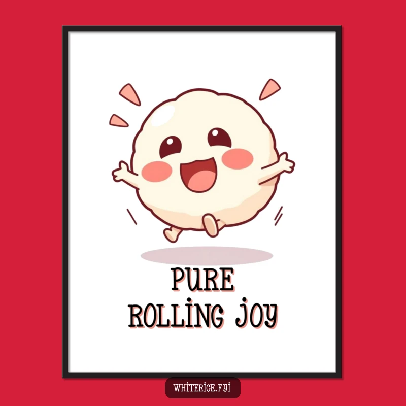 Funny Kawaii Risotto Ball Digital Art: Excited Rolling Character Print, Playful Decor Gift