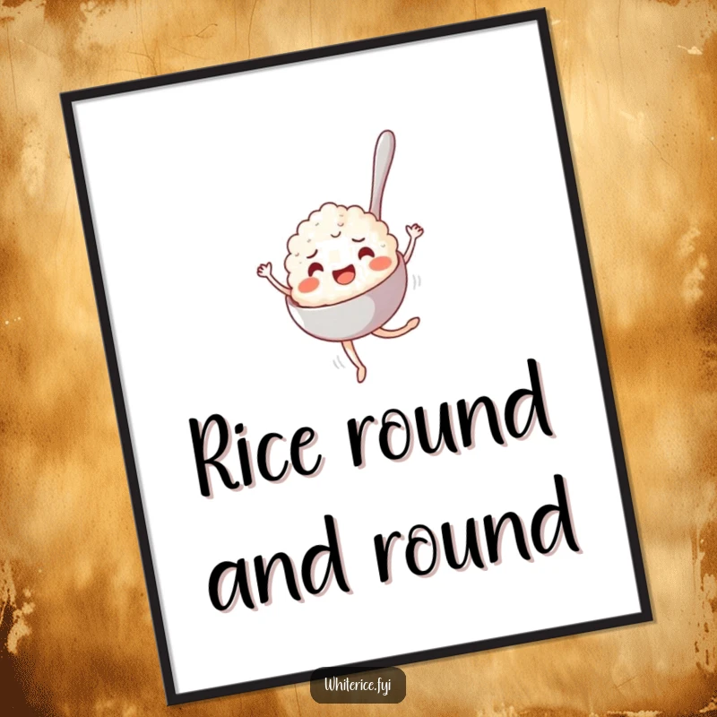 Funny Digital Art Print: A joyful spoonful of rice performing a graceful pirouette, bringing artistic humor to any space.