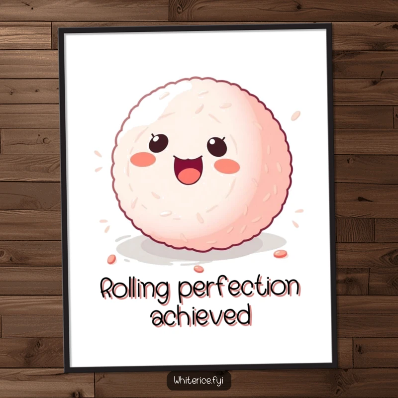 Funny kawaii sticky rice ball digital art print, character rolling with delight, instant download, art.