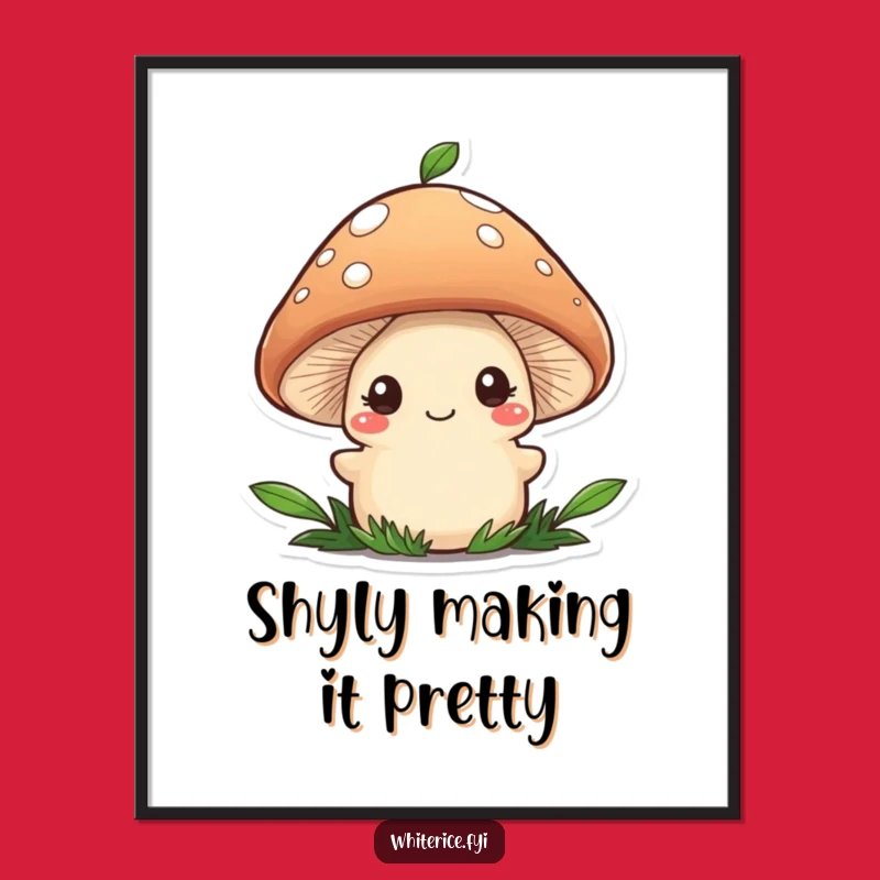 Funny Mushroom Chef Digital Print: Shy Character Garnishing, Art Gift