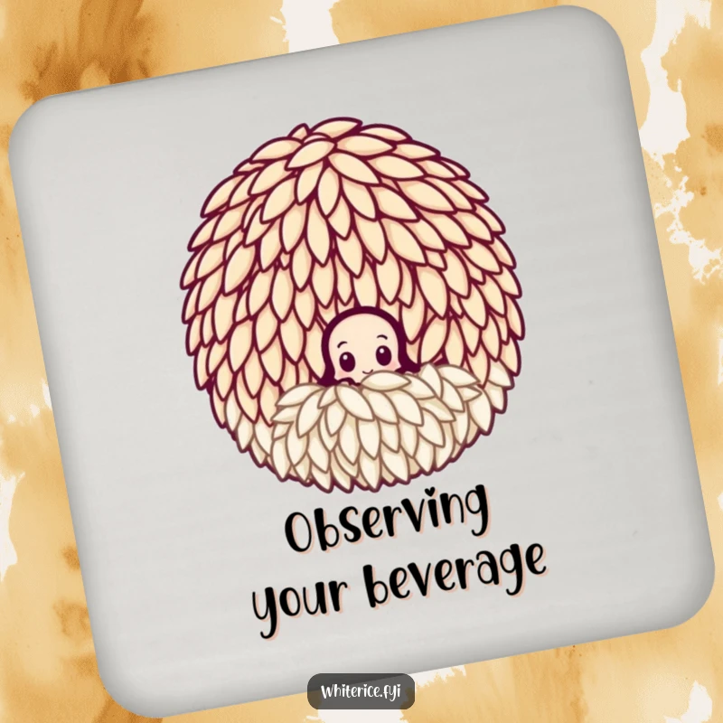Funny curious rice grain coaster, peeking from a cluster, a humorous and functional addition to any surface.