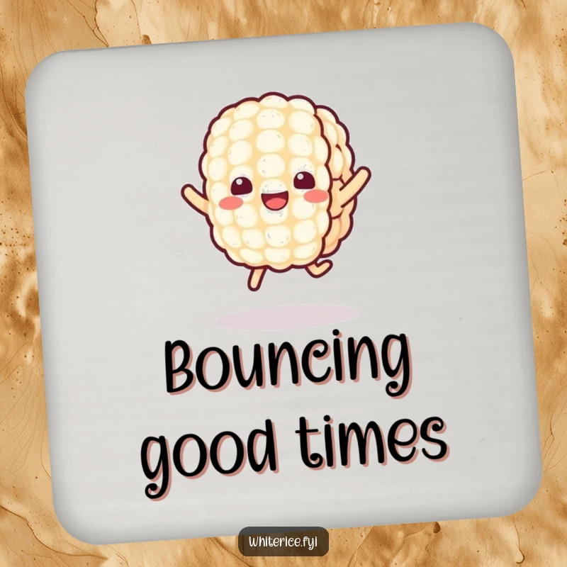 Funny Kawaii Rice Coasters featuring a cheerful rice grain character joyfully jumping, adding adorable humor and protecting tabletops.