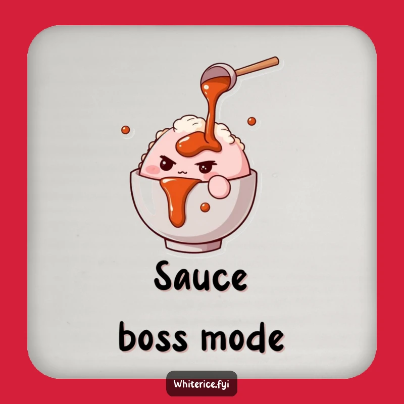 Funny Rice Bowl Chef Coaster: Determined Character Pours Sauce Set, Gift