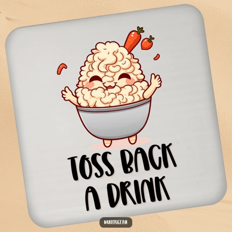 Funny Fried Rice Coaster: A giggling Kawaii character tossing vegetables, adding a humorous and culinary-themed touch to any surface.