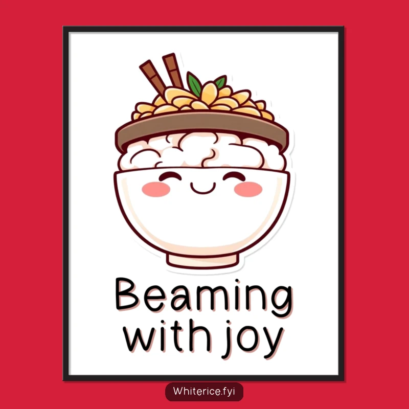 Funny Happy Rice Bowl Poster - Beaming Art Print, Hilarious Wall Decor