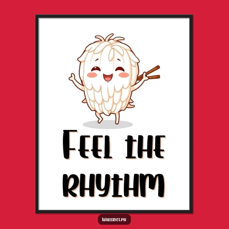 Funny Dancing Rice Art Poster: Joyful Character with Chopsticks, Whimsical Decor